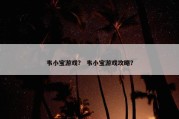 韦小宝游戏？ 韦小宝游戏攻略？