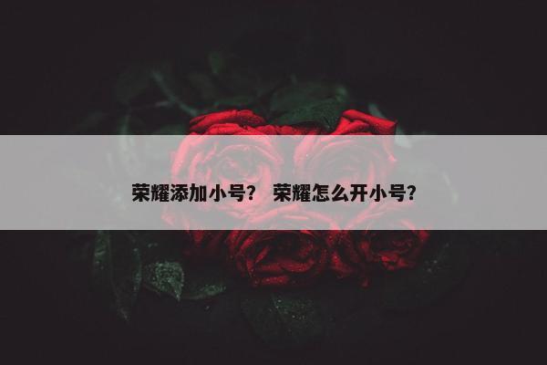 荣耀添加小号？ 荣耀怎么开小号？