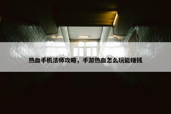 热血手机法师攻略，手游热血怎么玩能赚钱
