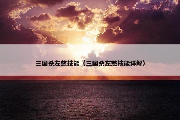 三国杀左慈技能（三国杀左慈技能详解）
