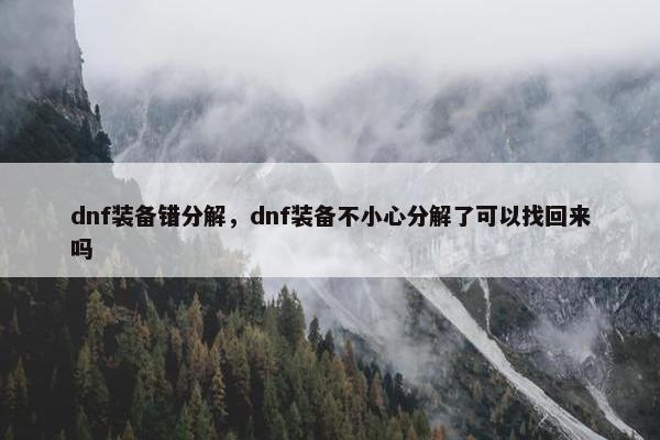 dnf装备错分解，dnf装备不小心分解了可以找回来吗